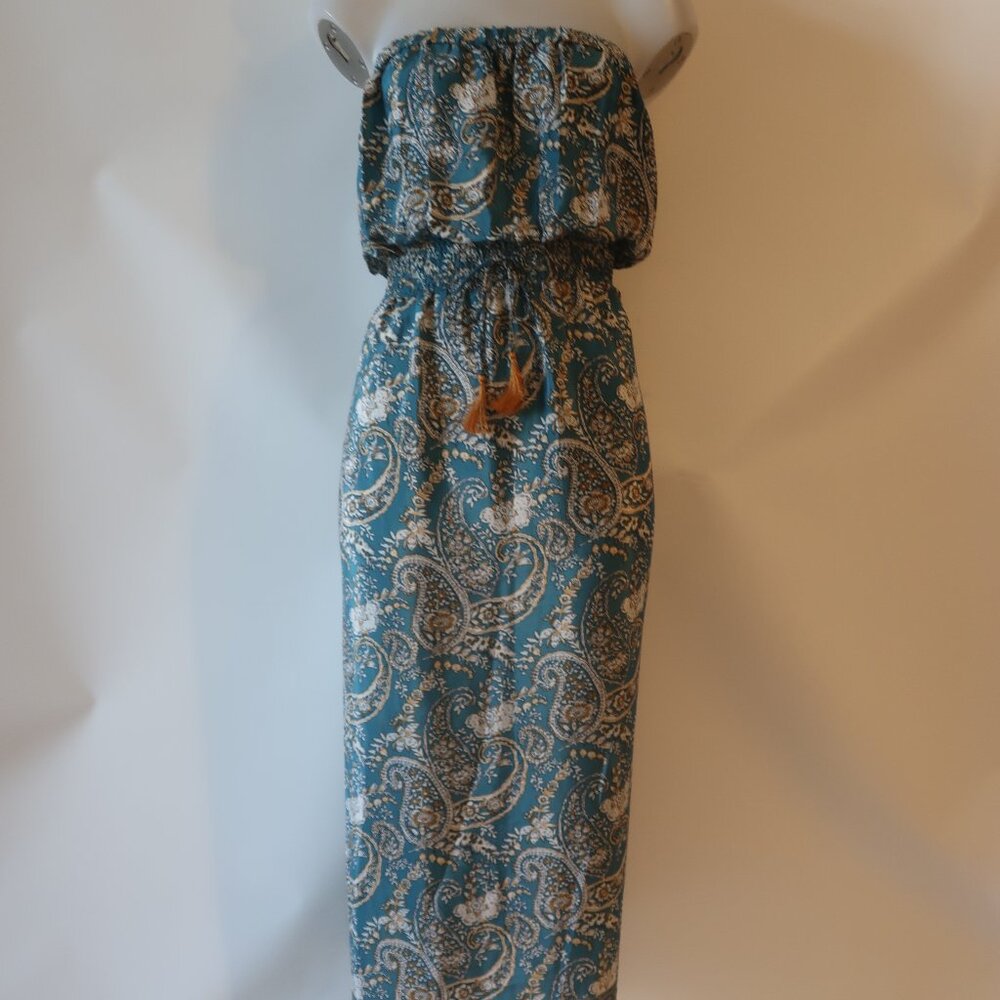 NWT Womens Tina Demel "Hailee" Green Paisley Floral Strapless Maxi Dress L